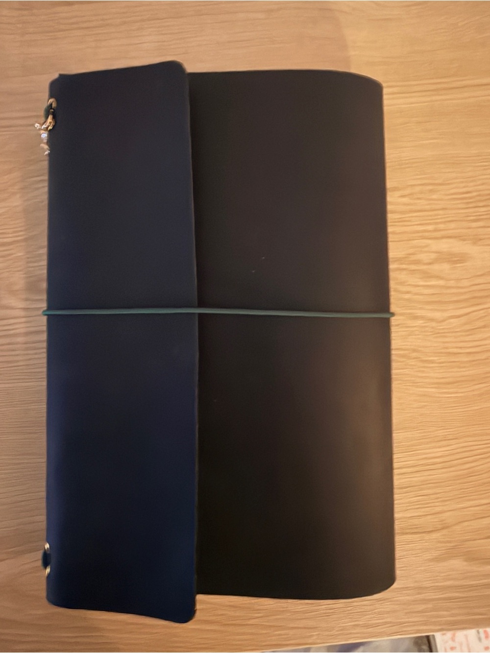 Black Leather Journal (A5) with Dark Green Cords and Yellow Charms